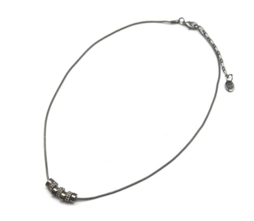 CC1093E - Collier Pendentif Anneaux Métal Gris et Strass