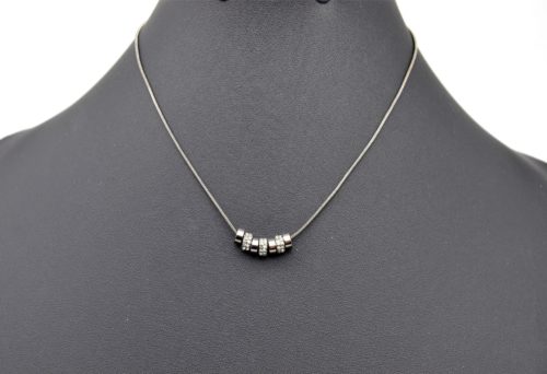 CC1093E - Collier Pendentif Anneaux Métal Gris et Strass – Image 2