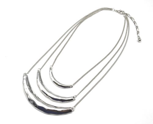 CC1096E - Collier Triple Rangs Pendentifs Ondes Métal Argenté