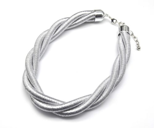 CC1098E - Collier Statement Triple Cordons Tressés Fils Brillants Argenté