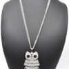Sautoir-Collier-Pendentif-Chouette-Articulee-Metal-Strass-Argente