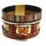 Bracelet-Manchette-Aimante-Multi-Rangs-Simili-Cuir-Motif-Peruvien-Ecailles-Pierres-avec-Grappe-de-Perles-Beige