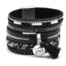 Bracelet-Manchette-Multi-Rangs-Ecailles-Strass-Clous-Brillants-avec-Charm-Ange-et-Pompon-Noir