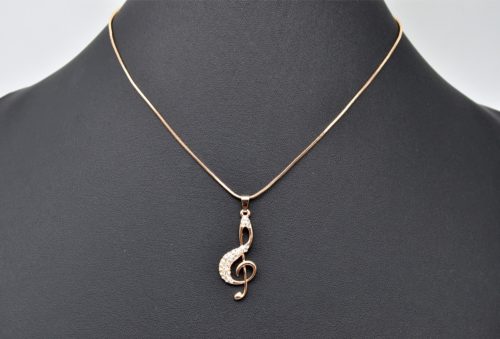 CC475 - Collier Pendentif Clé de Sol Métal Or Rose et Strass – Image 2