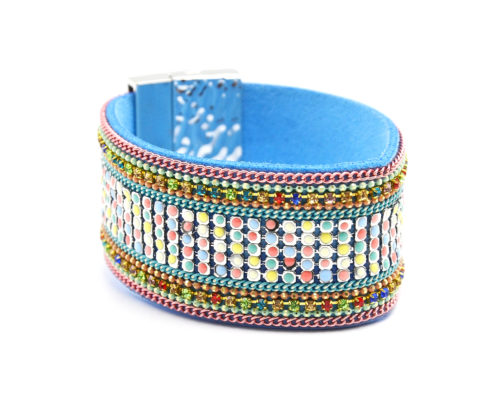 Bracelet-Manchette-Aimante-Style-Mosaique-Chaines-et-Strass-Multicolore