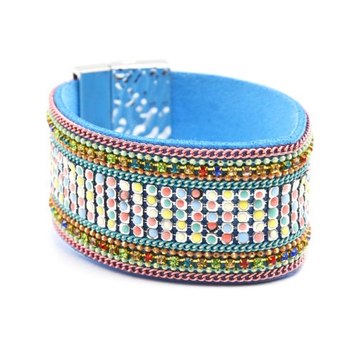 Bracelet-Manchette-Aimante-Style-Mosaique-Chaines-et-Strass-Multicolore