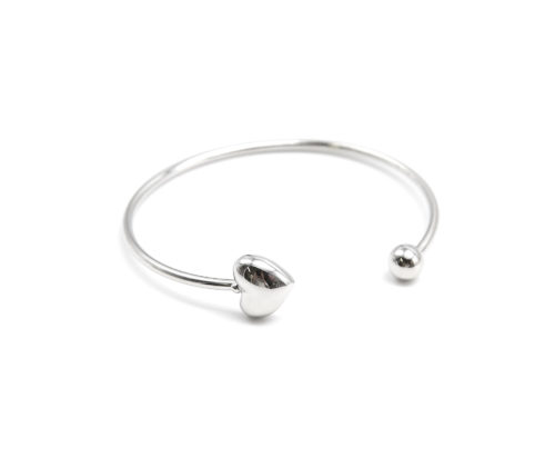 BC926E - Bracelet Jonc Ouvert avec Coeur et Boule Métal Argenté