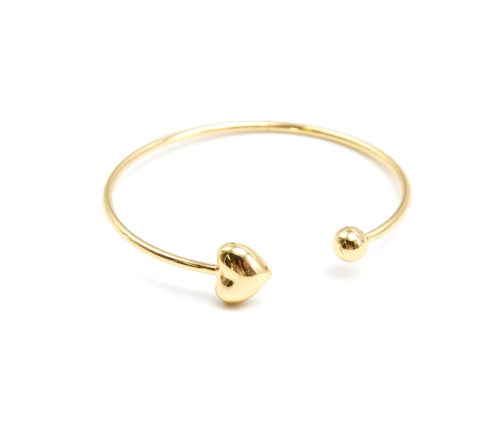 BC927E - Bracelet Jonc Ouvert avec Coeur et Boule Métal Doré