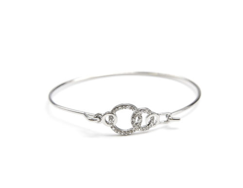 BC945D - Bracelet Jonc Fin avec Cercles Entrelacés Strass Argenté