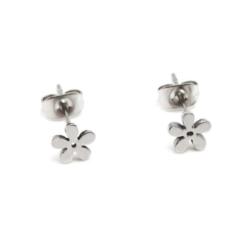 Boucles-dOreilles-Mini-Fleur-Acier-Argente