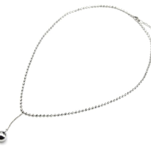 Collier-Chaine-Boules-et-Pendentif-Boule-Pendante-Metal-Argente