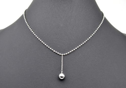 CC1175E - Collier Chaîne Billes Pendentif Boule Métal Argenté – Image 2
