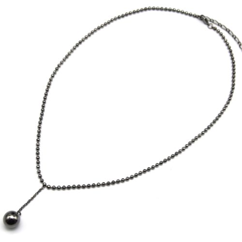 Collier-Chaine-Billes-Pendentif-Boule-Metal-Gris