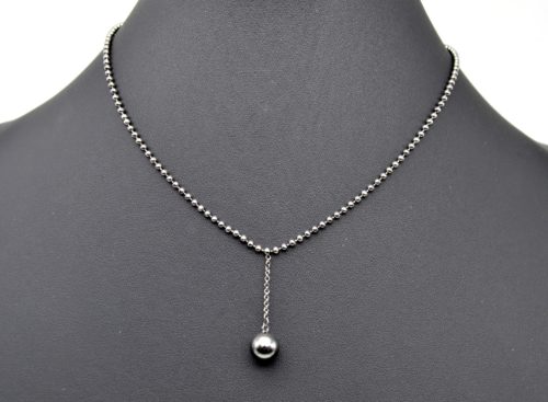 Collier-Chaine-Billes-Pendentif-Boule-Metal-Gris