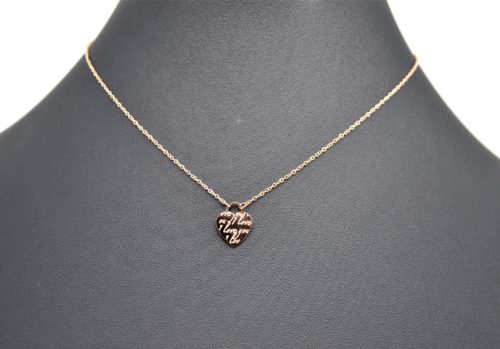 Collier-Fine-Chaine-et-Pendentif-Coeur-Acier-Or-Rose-avec-Message-I-Love-You