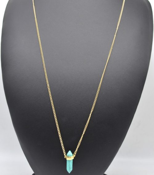 Sautoir-Collier-Chiane-Metal-Dore-Pendentif-Pierre-Effet-Marbre-Turquoise