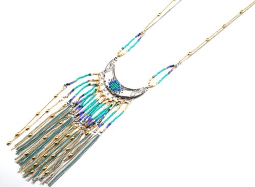 Sautoir-Collier-Pendentif-Demi-Lune-avec-Perles-et-Chaines-Turquoise