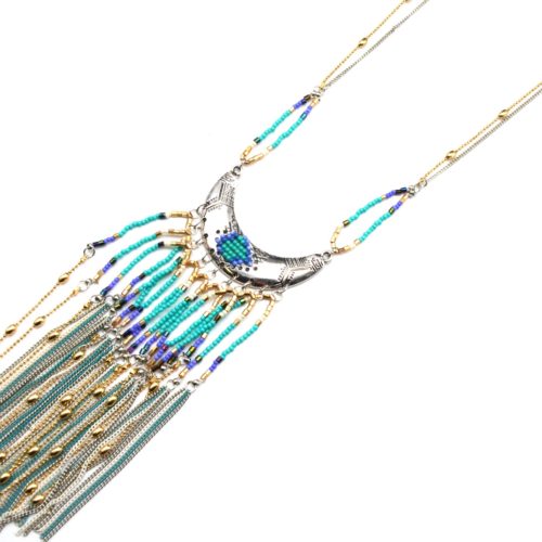 Sautoir-Collier-Pendentif-Demi-Lune-avec-Perles-et-Chaines-Turquoise