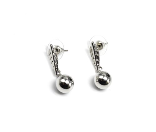 BO547E - Boucles d'Oreilles Pendantes Feuille Ethnique et Boule Métal Argenté
