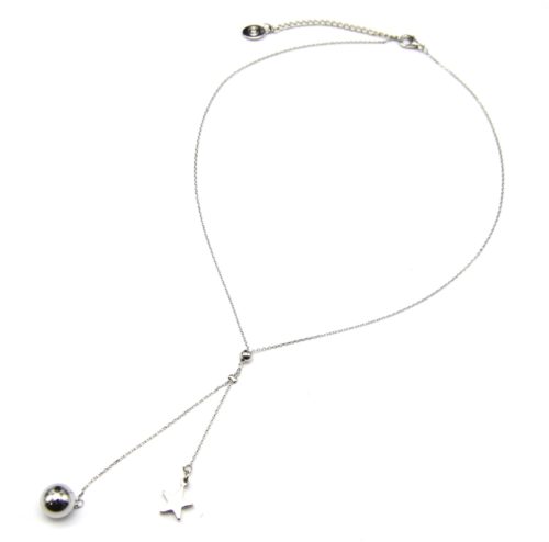 CC1184E - Collier Fine Chaîne Pendentif Etoile et Boule Métal Argenté