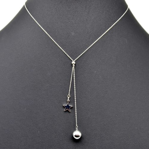 Collier-Fine-Chaine-avec-Pendentif-Etoile-et-Boule-Metal-Argente