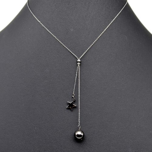 Collier-Fine-Chaine-Pendentif-Etoile-et-Boule-Metal-Gris