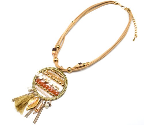 Collier-Multi-Cordons-Pendentif-Cercle-Macrame-avec-Pierres-et-Perles-Assorties-et-Charms-Ethnique-Beige