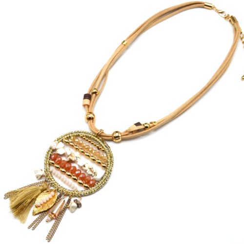 Collier-Multi-Cordons-Pendentif-Cercle-Macrame-avec-Pierres-et-Perles-Assorties-et-Charms-Ethnique-Beige