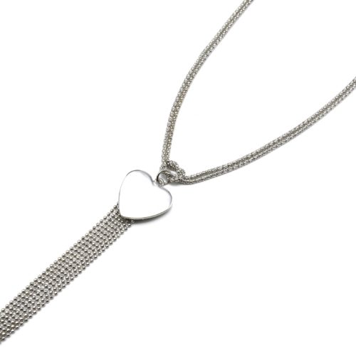 Sautoir-Collier-Pendentif-Coeur-Metal-Argente-avec-Multi-Chaines-Boules