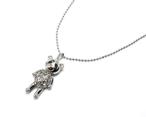 Sautoir-Collier-Pendentif-Panda-Metal-Cisele-avec-Cristaux-et-Strass-Argente