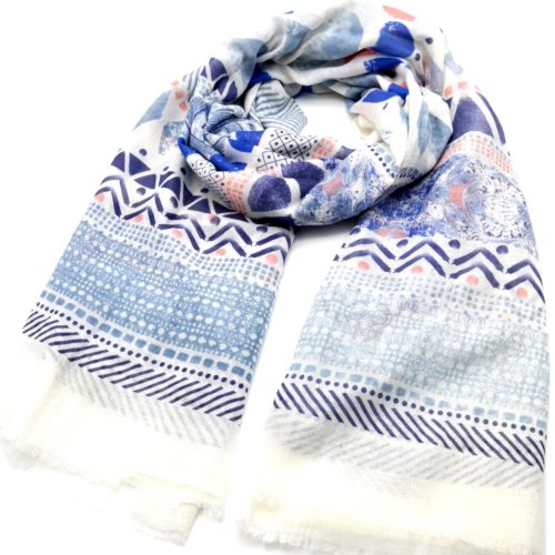 Foulard-Long-Printemps-Ete-Assortiment-Motifs-Ethnique-Art-Style-Aquarelle-Bleu