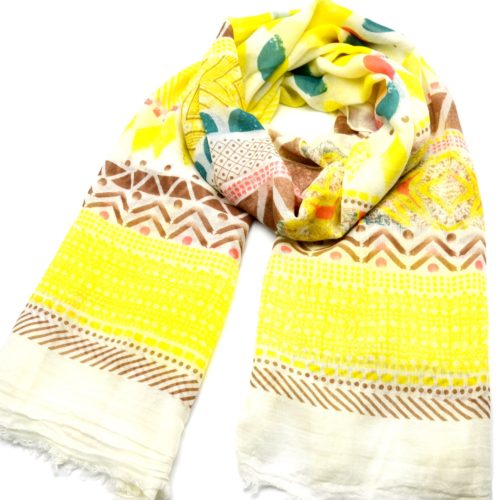 Foulard-Long-Printemps-Ete-Assortiment-Motifs-Ethnique-Art-Style-Aquarelle-Jaune