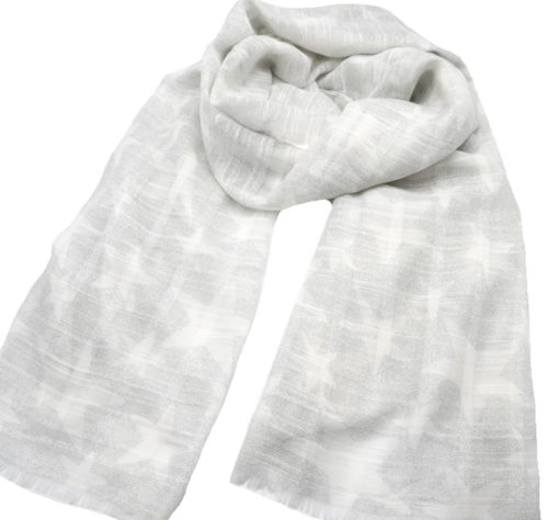 Foulard-Long-Printemps-Ete-Mouchete-Imprime-Motif-Etoiles-Gris-Clair