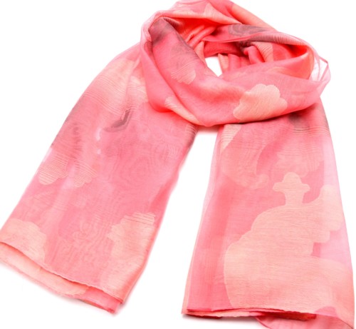 Foulard-Long-Printemps-Ete-Style-Organza-Motif-Degrade-Fleurs-et-Vagues-Corail