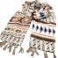 Foulard-Long-Printemps-Ete-Bandes-Imprimes-Ethnique-Taupe-avec-Pompons