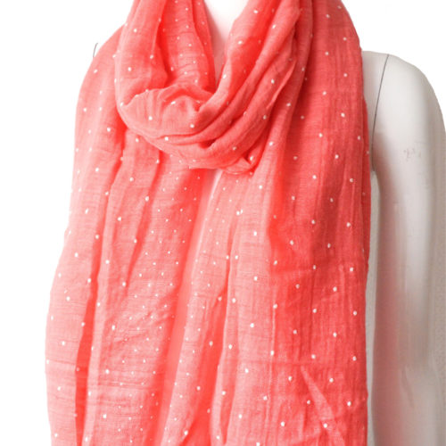 Foulard-Long-Printemps-Ete-Style-Lin-Motif-Petits-Pois-Assortis-Corail