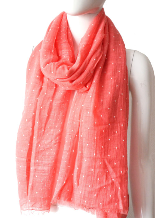 Foulard-Long-Printemps-Ete-Style-Lin-Motif-Petits-Pois-Assortis-Corail