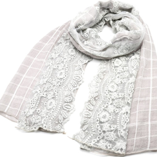 Scarf-Long-spring-Ete-prints-tiles-and-lace-pattern-flowers-light grey