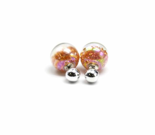 Boucles-dOreilles-Double-Mode-Boule-Metal-et-Verre-avec-Cristaux-Dore-Orange