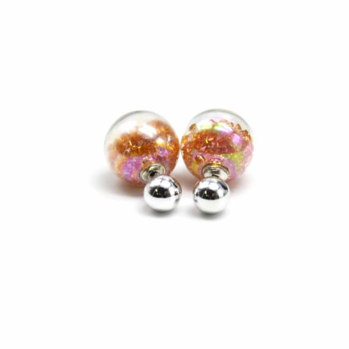 Boucles-dOreilles-Double-Mode-Boule-Metal-et-Verre-avec-Cristaux-Dore-Orange