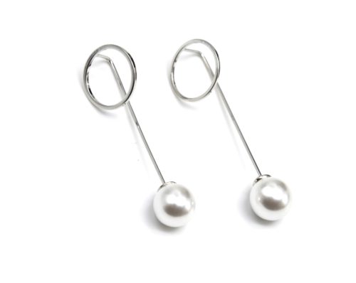 Boucles-dOreilles-Traversantes-Cercle-Ouvert-et-Tige-Metal-Argente-avec-Perle-Blanche