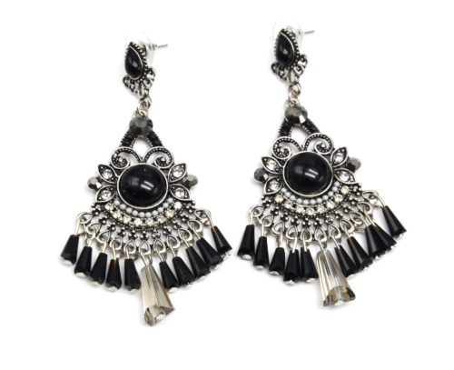 Boucles-dOreilles-Triangle-et-Papillon-Metal-Vieilli-Argente-avec-Pierres-Strass-et-Perles