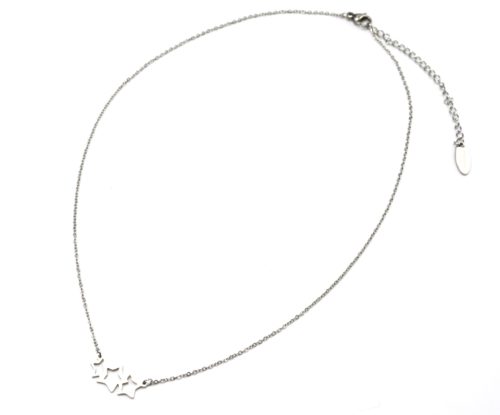 Collier-Fine-Chaine-et-Pendentif-Triple-Etoiles-Acier-Argente