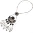 Collier-Plastron-Ethnique-Pendentif-Fleur-Demi-Cercle-Metal-Vieilli-Argente-avec-Pierres-Perles-et-Feuilles