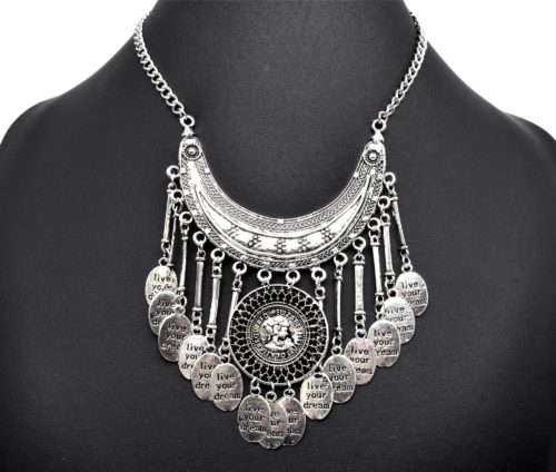 CC1261F - Collier Plastron Torque Cercle et Pièces Métal Vieilli Argenté Live Your Dream – Image 2