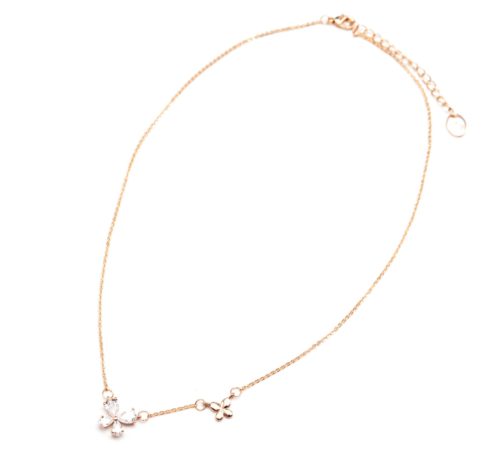 Collier-Fine-Chaine-Pendentif-Papillons-Pierres-Zirconium-et-Metal-Or-Rose