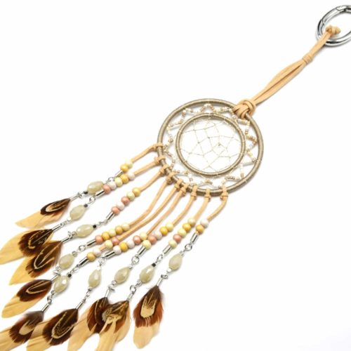 Porte-Cles-Bijou-de-Sac-Attrape-Reves-Dreamcatcher-Feutrine-avec-Fils-Brillants-Perles-et-Plumes-Ethnique