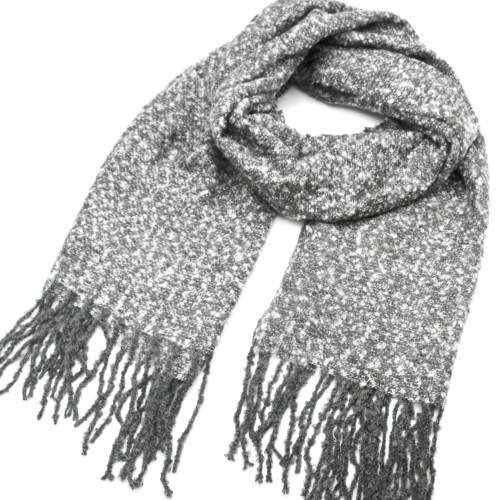 Scarf-long-fall-winter-mesh-buckle-with-fringes-threads-grey