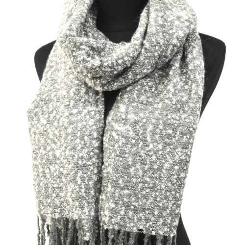 Scarf-long-fall-winter-mesh-buckle-with-fringes-threads-grey