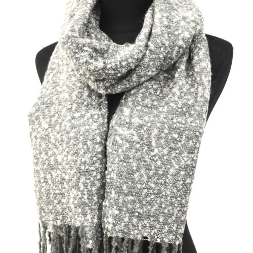 Echarpe-Longue-Automne-Hiver-Maille-Bouclee-avec-Franges-Fils-Gris